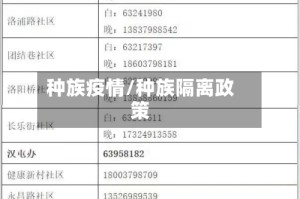 种族疫情/种族隔离政策